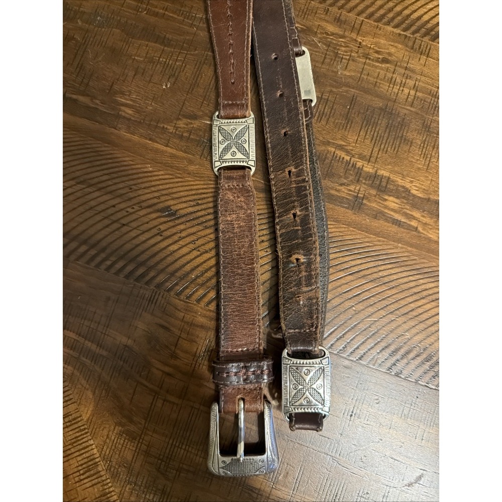 VTG Fossil Women's Western Black Brown Croc Embossed Silver Concho Belt 44"